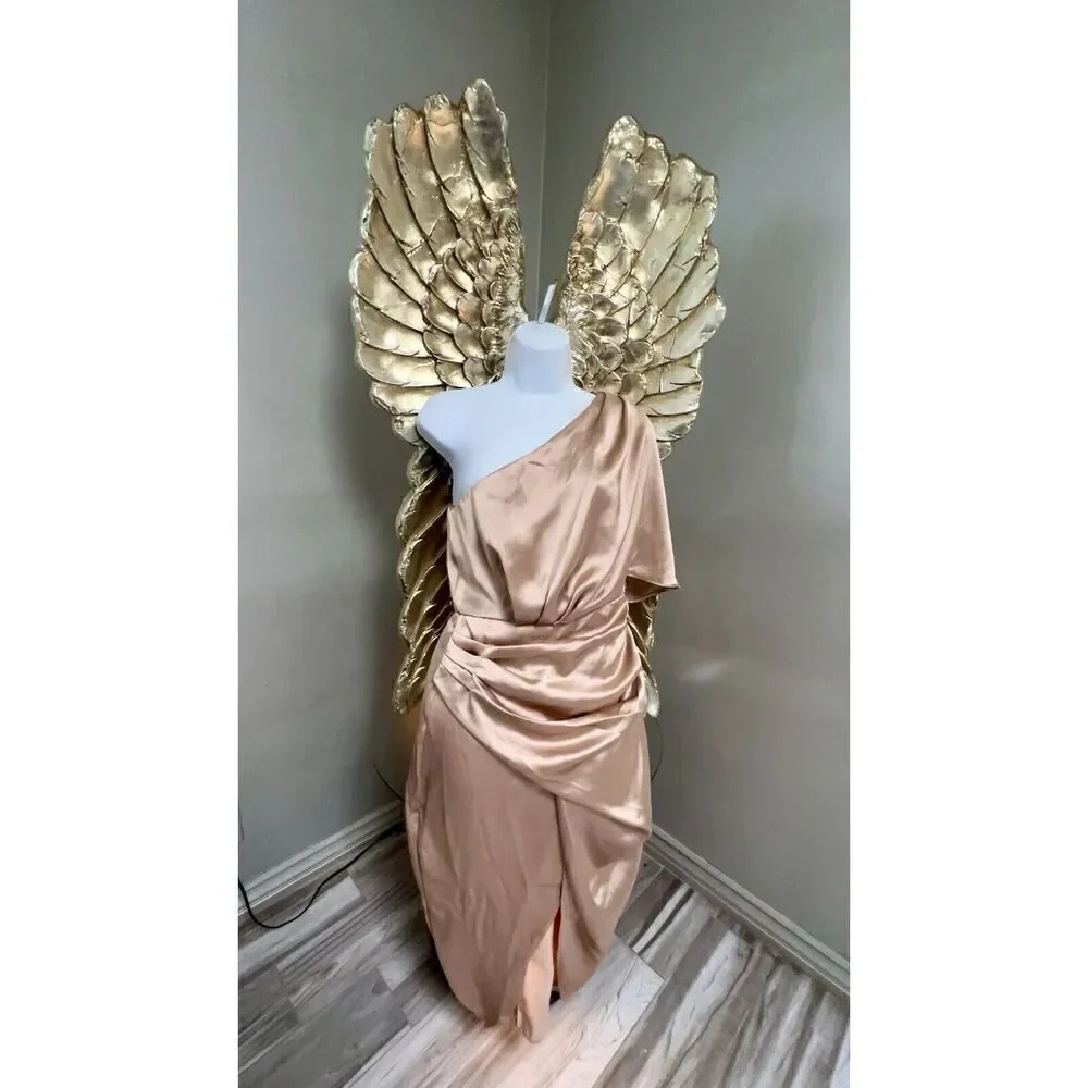 Donnee Par Dieu LIA Champagne One Shoulder Satin Dress, Size Small_8